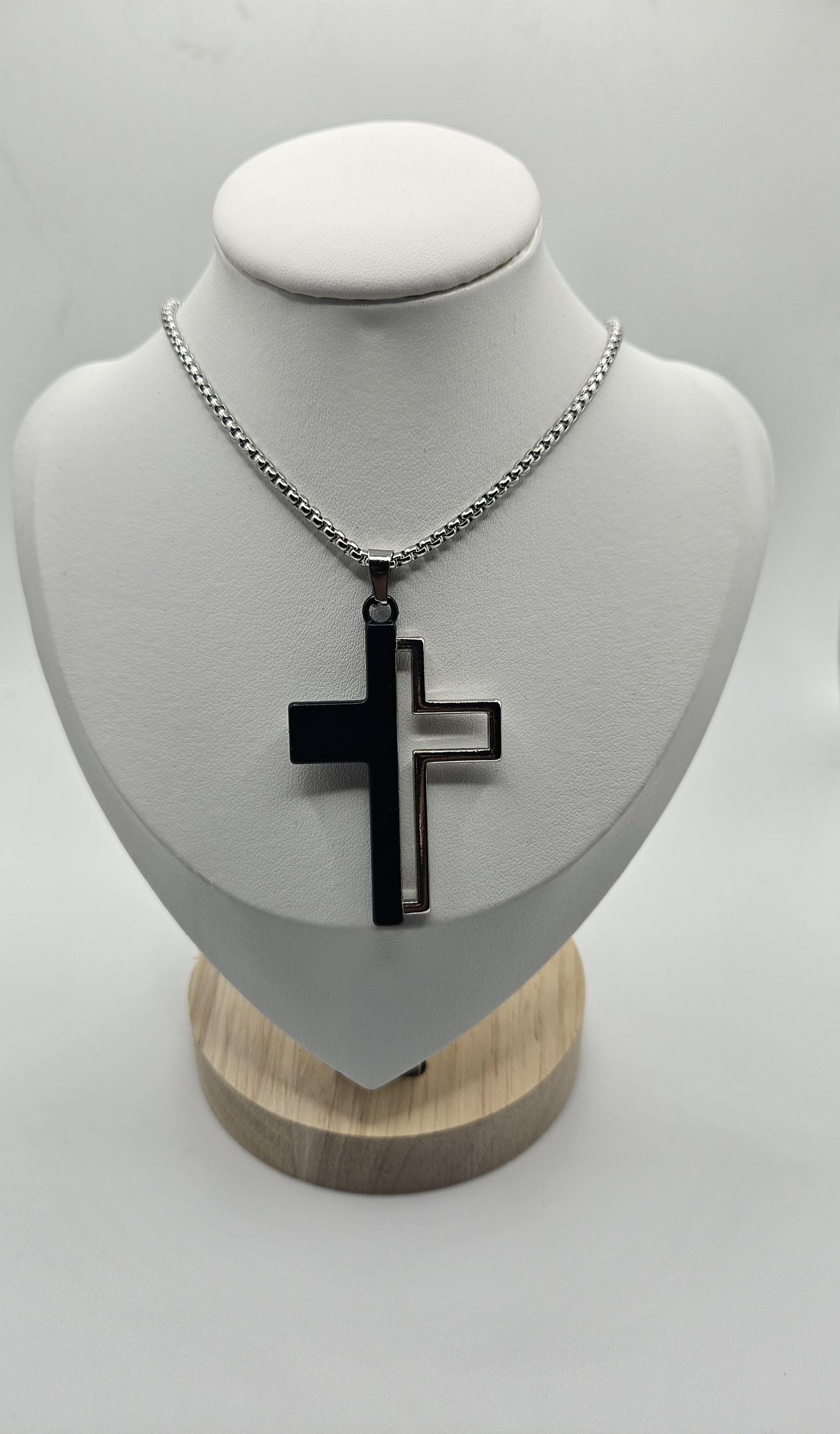 Black and Silver Cross Necklace