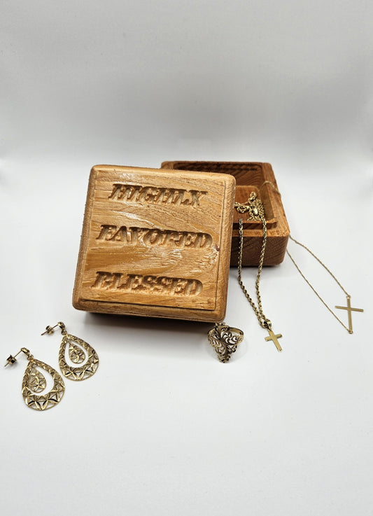 Highly Favored Blessed Wooden Jewelry Box